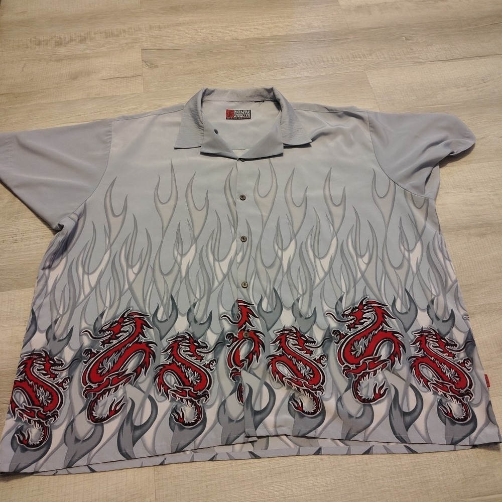 VTG  pineapple connection hawaiian shirt Flames Dragons 3XL‎ Big Baggy y2k Rave